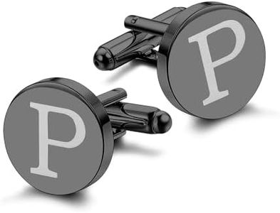LOLIAS Cuff Links Mens Accessories Jewelry Classic Initial Cufflinks with Gift Box Black Cufflinks,Letter P