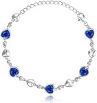 Carleen September Birthstone Bracelet 925 Sterling Silver Created Blue Sapphire Bracelet for Women Heart Shape Station Tennis Bracelet Gemstone Christmas Gift Jewelry for Girls Wife Mom