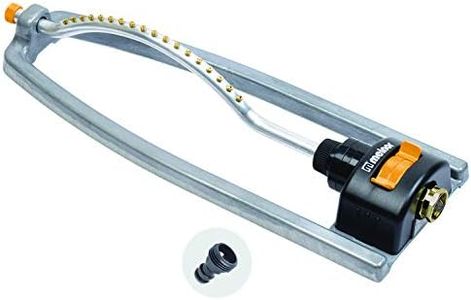 Melnor 65079-AMZ Metal Oscillating Sprinkler with QuickConnectProduct Adapter Watering Set, Silver, Yellow, Black