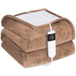 Cushious Electric Heated Blanket Throw 180×200cm, 10 Heat Settings & 8 Hours Auto-Off Timer, Overheat Protection & Machine Washable, Flannel & Sherpa Heating Blanket for Sofa Bed Office