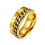 FaithHeart High Polishing Gold Steel Rings for Girls Not Fade Stainless Steel Punk Ring Rotatable Jewelry Viking Spinner Rings Size T 1/2 Strong Chains Ring for Mom