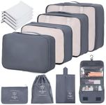 12 Set Packing Cubes for Suitcases, Various Sizes Packing Organizer Bags Set for Travel Accessories Luggage Carry On, BESBESME Travel Essentials for Clothes Shoes Cosmetics Toiletries, Grey