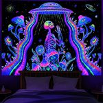 AMBAYLA Blacklight UFO Tapestry UV Reactive Mushroom Tapestry Galaxy Space Tapestry Wall Tapestry for Bedroom Plant Tapestry Wall Hanging Room Decor (51"x59")