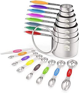 Wildone Measuring Cups and Magnetic Measuring Spoons Set, Stainless Steel 16 Piece Set, 8 Measuring Cups & 7 Double Sided Stackable Magnetic Measuring Spoons & 1 Leveler