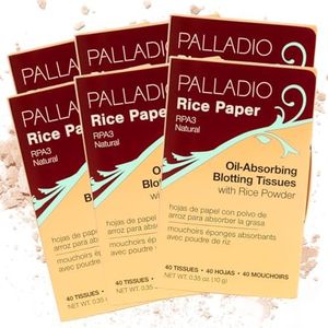 Palladio Rice Paper Facial Tissues for Oily Skin, Face Blotting Sheets Made from Natural Rice, Oil Absorbing Paper with Rice Powder, 2 Sided, Instant Results, Natural, 40 Count, Pack of 6