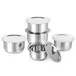 Cello Stainless Steel Tope with Lid, Induction Bottom, Set of 5 (Capacity - 1.1 liters, 1.4 liters, 1.9 liters, 2.5 liters, 3.1 liters), Silver, Medium (SS_TOPE_SS_LID_IB_SET5)