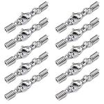 10 Pieces 2mm Hole Spring Cord End Cap with Lobster Claw Clasps Stainless Steel Tail Buckle Jewelry Making Leads Endcaps Tube Cord Ends for Jewelry Making DIY Craft, Silver-Tone