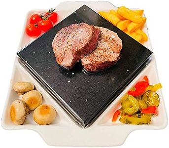 Amania Trading Ltd Higoshi 1 x Cooking & Serving Plate - Meat, Fish, Veg & Steak Hot Stone Cooking Set Black Lava Rock - Hot Stone on Ceramic Plate