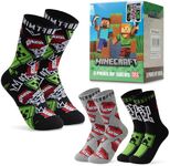 Minecraft Boys Socks 3 Pack or 5 Pack - Cotton-Rich Crew Kids Ankle Socks Everyday School Sports - Gaming Gifts for Boys (Black/Grey, 10-13 Years, 4-6.5 UK)