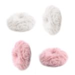 4pcs Furry Hair Scrunchies, Elastic Ties Hair Bobbles Ponytail Holders Rabbit Fur Hair Band for Girls Women(Light Pink+White)