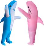 DeHasion 2 Packs Inflatable Animal Costume Halloween Costume Christmas Blow-Up Costume for Adult/Christmas/Birthday Party (Blue/Pink Shark)