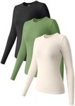 OQQ Womens 3 Piece Long Sleeve Tops Crew Neck Stretch Fitted Underscrubs Layer Tee Shirts Tops Black Pea Green Beige