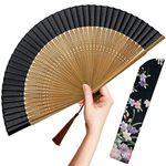 OMyTea Folding Hand Fan for Women - Foldable Chinese Japanese Vintage Bamboo Silk Fan - for Hot Flash, Church, Decoration, EDM, Music Festival, Dance, Party, Performance, Gift (Sexy Bamboo)