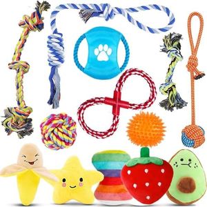 Dog Toys for Aggressive Chewers,13Pcs Puppy Teething Dog Chew Toys,Durable Cotton Dog Rope Toys for Large,Small&Medium Dog,Squeaky Plush Chew Toys for Interactive,Training,Relieve Boredom and Stress