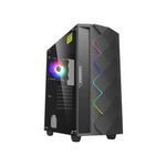 GameMax Black Diamond ARGB Mid-Tower PC Gaming Case, ATX, 3 Pin AURA Male & Female Connectors, Built In ARGB LED Strip, 1 x 120mm ARGB Fan Included, Water-Cooling Ready | Black