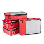 Amazon Basics Packing Cubes for Suitcases, Travel Organisers, Zipper, 4-Piece Set Bags, Medium, Red