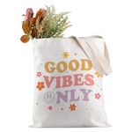 Happy Smiley Face Canvas Tote Bags for Women Good Vibes Canvas Bag for Shopping, Grocery, Outdoor - Versatile Canvas Bags