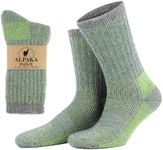 Aytuğ Çorap Alpaca Socks For Men Women, Alpaca Wool Socks 1 Pair Thermal Socks Cushioned Terry Interior Socks, Green and Gray, Large