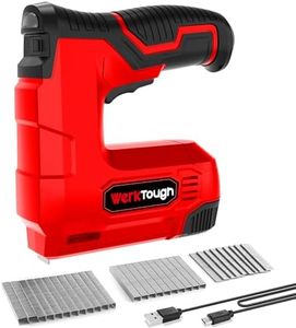 Werktough 4v Cordless Staple Gun/Brad Nailer 2 in 1 Free Staple USB Cable 2000pcs Free Staple and Brad Nails(T53:8mmx1000+6mmx500pcs, T47:10mmx500)-RED