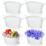 Foraineam 6 Pack Metal Flower Pots with Handles, Oval Flower Planter Tubs Floral Arrangement Bucket Plant Pot Holders, Garden Succulent Cactus Container for Indoor Outdoor Wedding Party Events Decor