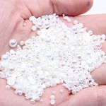 Mixed Size 2/3/4/5/6mm 1000Pcs Imitation Pearls Bead Half Round Flatback Pearl Rhinestones Beads Nail Art Crafts DIY Gem Decoration (02 Cream AB)