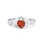 Blue Apple Co. Irish Claddagh Heart Promise Ring Simulated Red Garnet Round CZ 925 Sterling Silver, Size-4