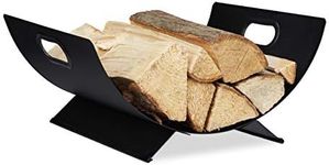 Relaxdays Firewood Holder, Metal Wood Basket, Modern, Indoor Log Storage Rack, Large, HxWxD: 18.5 x 40.5 x 33 cm, Black