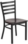 Flash Furniture HERCULES Series Black Ladder Back Metal Restaurant Chair - Walnut Wood Seat