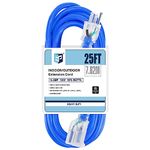 EP 25 Ft Outdoor Extension Cord with Lighted End, 12/3 Gauge SJTW Heavy Duty Extension Cable with 3 Prong Grounded Plug, 15AMP 1875W 12AWG, Blue, UL Listed