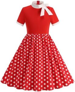Vintage Dress for Girls 1950s Polka Dot Dress with Pockets Red 5-6 Years