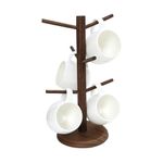 FOSFUKEER Coffee Cup Holder, Black Bamboo Cup Holder Tree with Thickened Base,Mug Tree, Coffee Cup Holder, Counter Cup Holder, Coffee Cup Holder Storage Rack with 6 Hooks (Wood color)