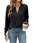 Blooming Jelly Women's Dressy Casual Blouses Business Work Chiffon Tops Black Long Sleeve V Neck Flowy Pleated Shirts 2024 Fall Outfits (Large,Black)