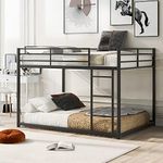Olela Full Over Full Bunk Beds for Kids,Floor Bunk Bed for Boys Girls Teens Adults,Low Metal Bed Frame with Ladder (Black-Bunk Bed)