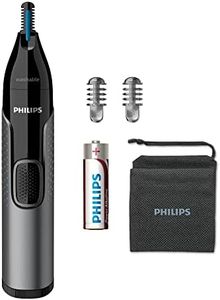 Philips Nose Trimmer Series 3000, Nose, Ear & Eyebrow Trimmer with Protective Guard System & Travel Pouch, NT3650/26