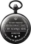 DSR" To My Friend -Black Metal Bronze Antique Pocket Watch Keychain with Roman Numbers with Small Box (To My Friend)