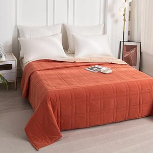 King Size Weighted Blanket(25lbs, 88"x104"), Queen or King Size Bed Adult Heavy Blanket with 100% Soft Cotton and Glass Beads, Sunny Orange