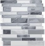 WOWSTAR 10-Sheet Peel and Stick Tiles, Marble Look Kitchen Backsplash Tiles, 12"x12" (10, Gray)