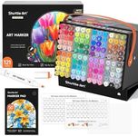 Shuttle Art 121 Colors Alcohol Markers, 120 Colors Dual Tip Art Marker Set Plus 1 Colorless Blender with Marker Case Perfect for Illustration Students Adult Coloring Sketching