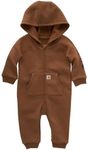 Carhartt Boys Long-Sleeve Zip-Front Hooded Coverall, Carhartt Brown Solid, 12 Months