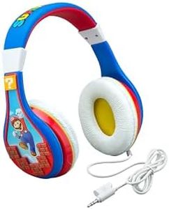 eKids Super Mario Kids Headphones, Adjustable Headband, Stereo Sound, 3.5Mm Jack, Wired Headphones for Kids, Tangle-Free, Volume Control, Childrens Headphones Over Ear for School Home, Travel