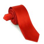 Austora Men's/Boy's Thin Different color Silk Satin Necktie – Formal Solid Color Tie (Red)