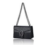 Aiqudou Crossbody Bag and Satchel Purse for Women - Fashion Snake Print Chain Purse Luxury PU Leather HandBag, Black, Large