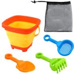 LUTER Foldable Beach Toys Set, Collapsible Beach Bucket Bulk with 3 Beach Sand Toys and Storage Mesh Bag Beach Sand Toys Set Beach Accessories for Children Boys and Girls Summer Beach Party