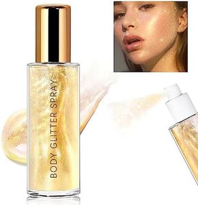HOSAILY Body Glitter Spray, Moisturizing Bronze Body Shimmer Luminizer Glow Illuminator Quick-Drying and Non-Sticky Liquid Highlighter Spray for Face Hair Glitter, 60ML -Gold
