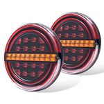 MICTUNING 2PCS 5.3'' Round Red/Amber LED Trailer Tail Lights 12V Submersible Trailer Lights w/Brake Light/DRL/Flow Turn Signals Light IP67 Waterproof for Under 80 Inch for Trailer Truck RV Car Boat