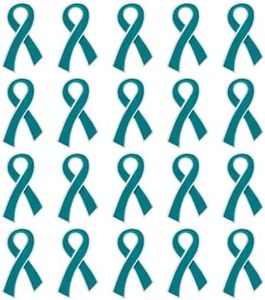 100 pack Large Flat Ovarian Cancer Pins - Teal Ribbon Pins for Ovarian Cancer Awareness - Perfect for Support Groups, Gift-Giving, Events and Fundraising