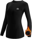 MEETWEE Women’s Thermal Underwear Tops, Thermals Shirts Base Layer Top Compression Long Sleeve Tee-Shirt Sport Fleece Lined T Shirt for Running Workout Skiing Black