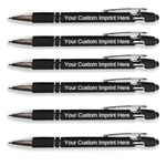 Personalized Pens with Stylus - Custom Metallic Printed Name Pens - Business Advertising - Imprinted with Logo or Message - Advertising Pens (10 Count (Pack of 1), Black)