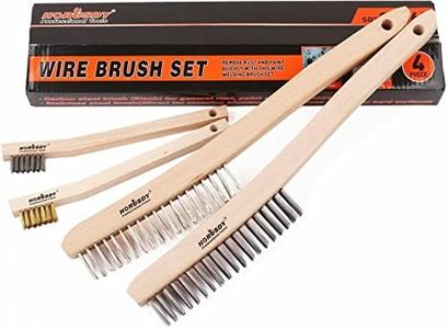 HORUSDY 4-Pack Wire Brush Set, Heavy Duty Carbon Steel, Stainless Steel and Brass Wire Scratch Brush, 20/35cm Long Wire Brush Set for Paint Rust Cleaning Multipurpose Beechwood