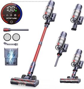 INTETURE Cordless Vacuum Cleaner 45KPa/550W Self-Standing Powerful Stick Vacuum with 60 Min/1.6L,Wall-mounted Charging,Touch Screen Upright Vacuum for Hardwood Floor/Carpet/Pet Hair/Car Vacuum Cleaner